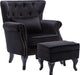 Black Velvet Wingback Chair with Ottoman Set