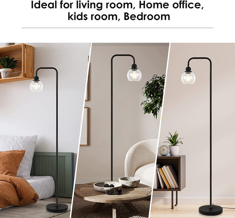 Modern LED Floor Lamp with Hanging Clear Glass Shade