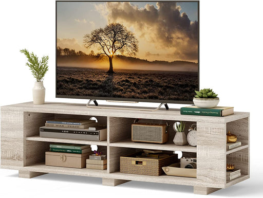 Farmhouse TV Console with 8 Shelves (White Oak)