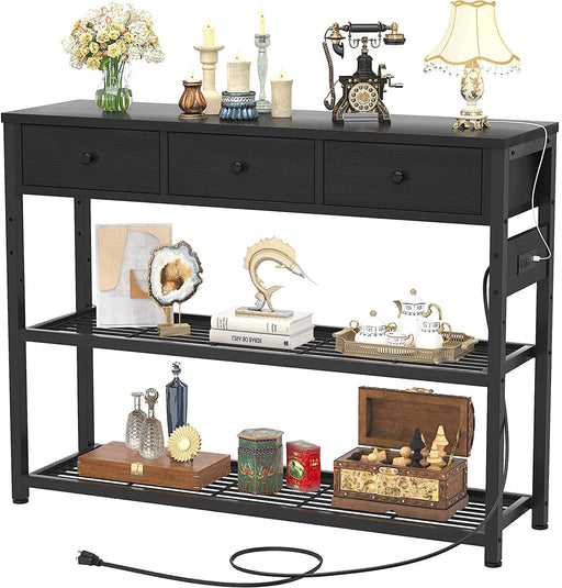 Black Console Table with Outlets and USB Ports