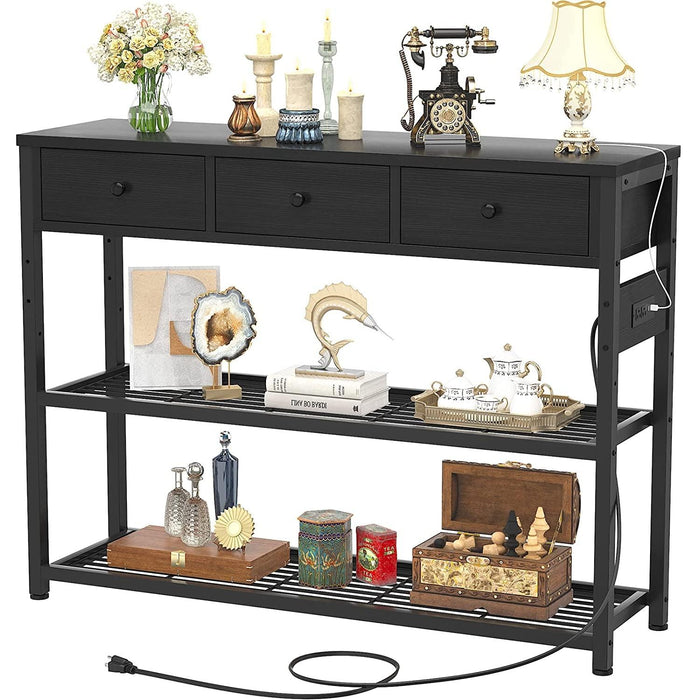 Black Console Table with Outlets and USB Ports