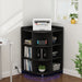 Black Corner Cabinet with Charging, Lights, and Storage