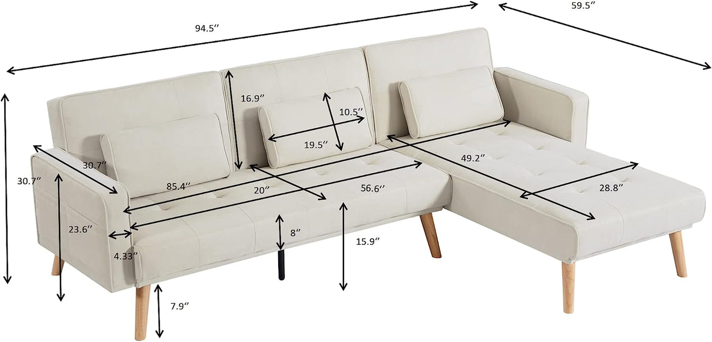 Linen Sectional Sofa Bed with Lounger