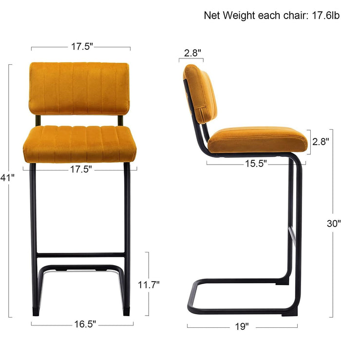 Velvet Upholstered Bar Height Chairs Set of 2, Orange