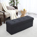 Foldable Tufted Linen Storage Ottoman Bench (Black)