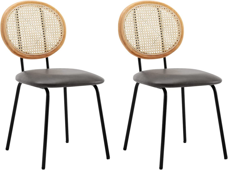 Set of 2 Grey Rattan Dining Chairs