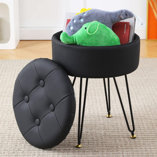 Black Ottoman with Metal Legs and Tray Top