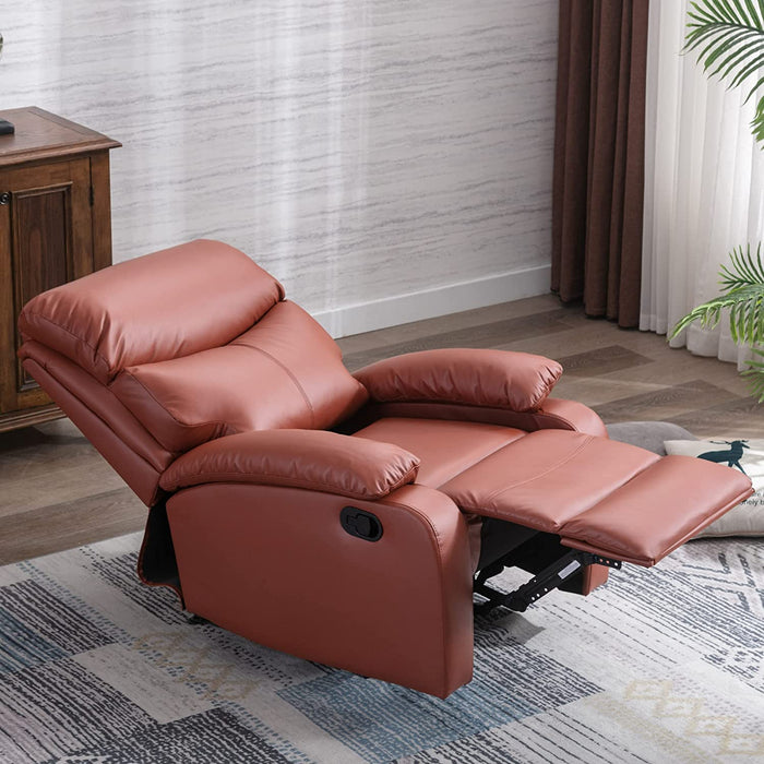 Manual Recliner W/Microfiber Tech Leather, Overstuffed, Brown