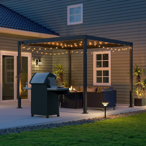 10'X10' Louvered Pergola with Adjustable Roof Rainproof Hardtop Gazebo for Outdoor Deck Patio Garden Backyard (Matte Black)