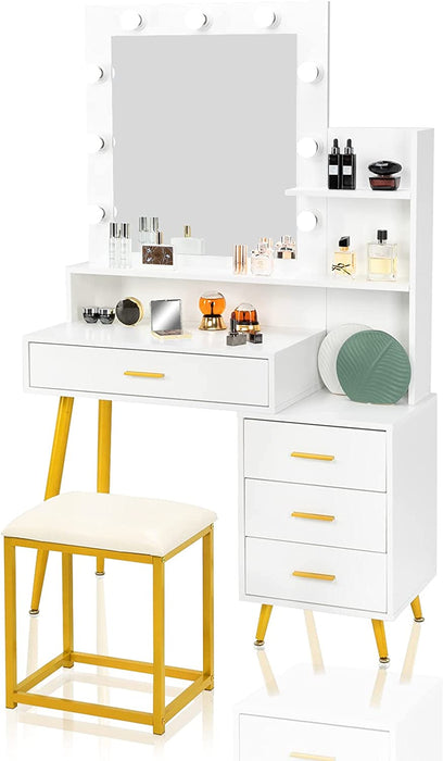 White and Gold Vanity Table Set