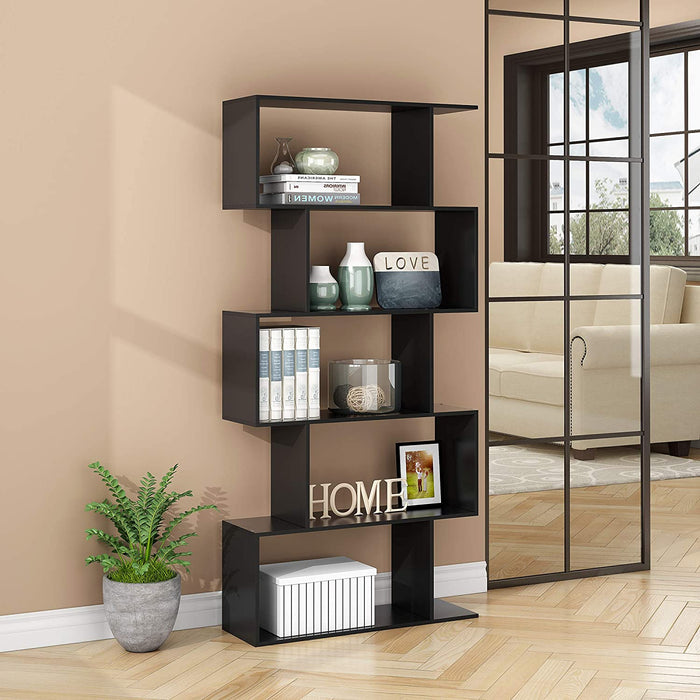 Modern S-Shaped Black Bookcase for Multifunctional Storage