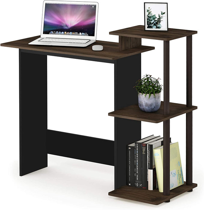 Compact Desk with Square Shelves in Walnut/Brown