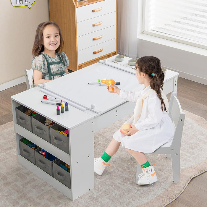 MEEDEN Kids Table and Chair Set, Kids Art Table with 2 Stools, Storage Bag  & Paper Roll, Kids Desk & Chair Set, Craft Table and Chairs for Toddlers