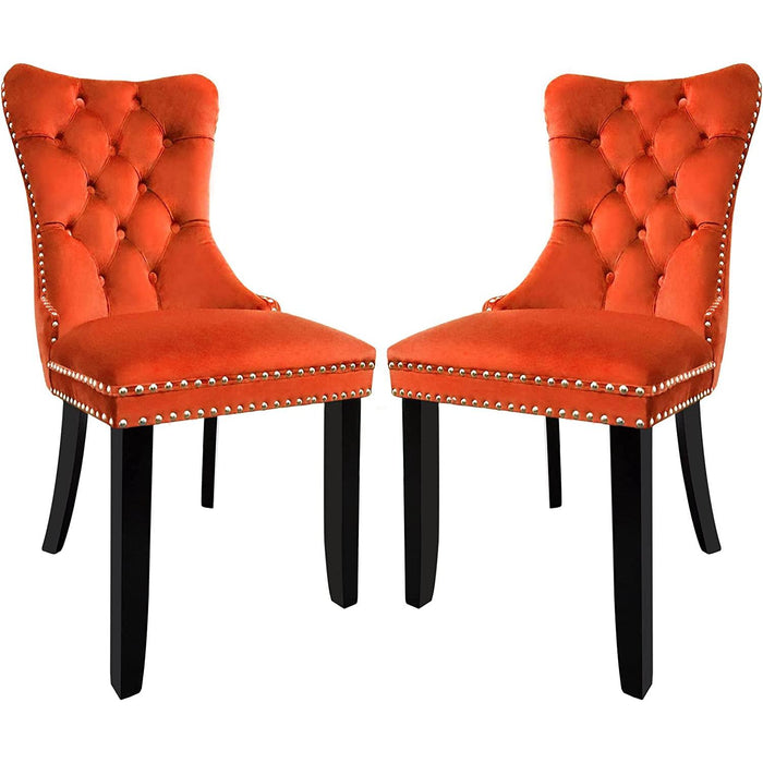 Solid Wood Dining Chairs with Nailhead Back (Set of 2, Orange)