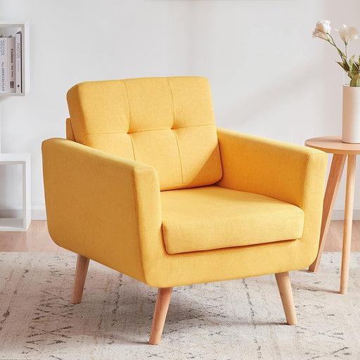 Yellow Mid-Century Accent Chair with Button Tufting