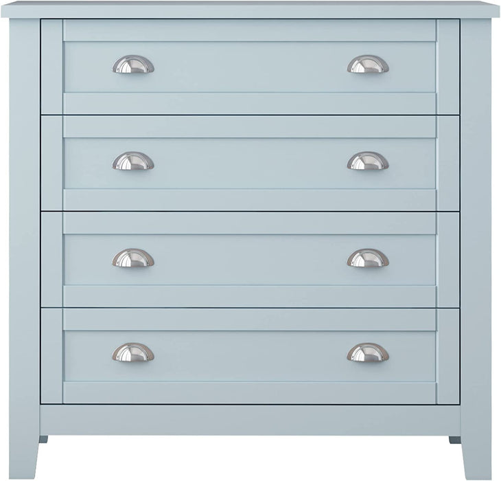 Modern 4 Drawer Wood Chest with Silver Handles