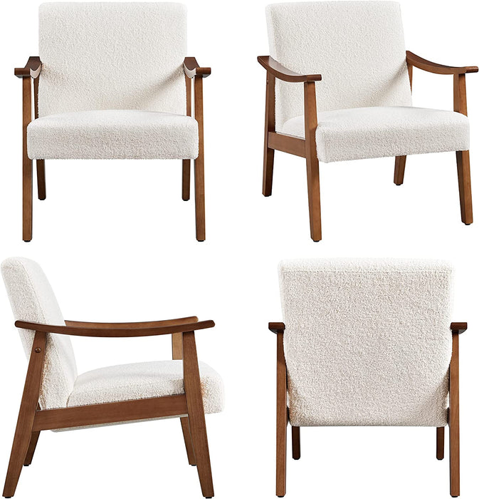 Mid-Century Modern Ivory Accent Chair with Wood Legs