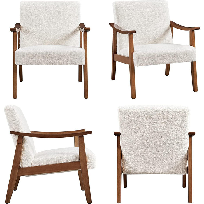 Mid-Century Modern Ivory Accent Chair with Wood Legs