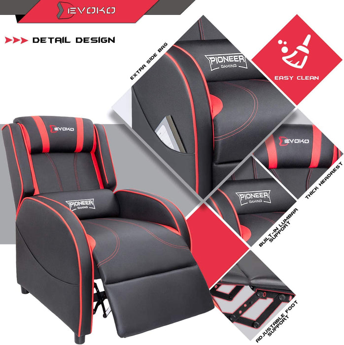 Gaming Recliner Chair PU Leather, Red