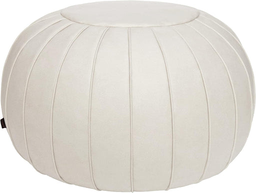 Round Beige Pouf Footstool for Living Room