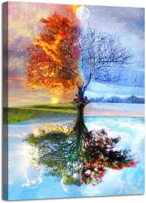 Framed Four Seasons Tree Canvas Wall Art