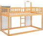 Train Shape Low Bunk Bed Twin over Twin, Wooden, Nature