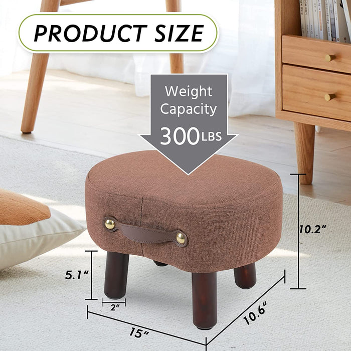 Compact Linen Ottoman with Handle and Legs