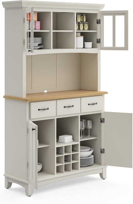 Off-White Server with Hutch and Wood Top