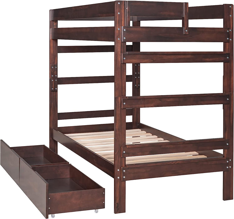 Twin House Bunk Bed, Guardrail, Ladder, Gray
