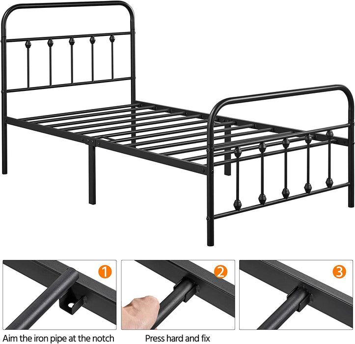 Twin Victorian Style Metal Bed Frame with Headboard