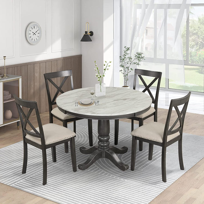 Wood 5-Piece round Dining Table Set with Cushioned Chairs
