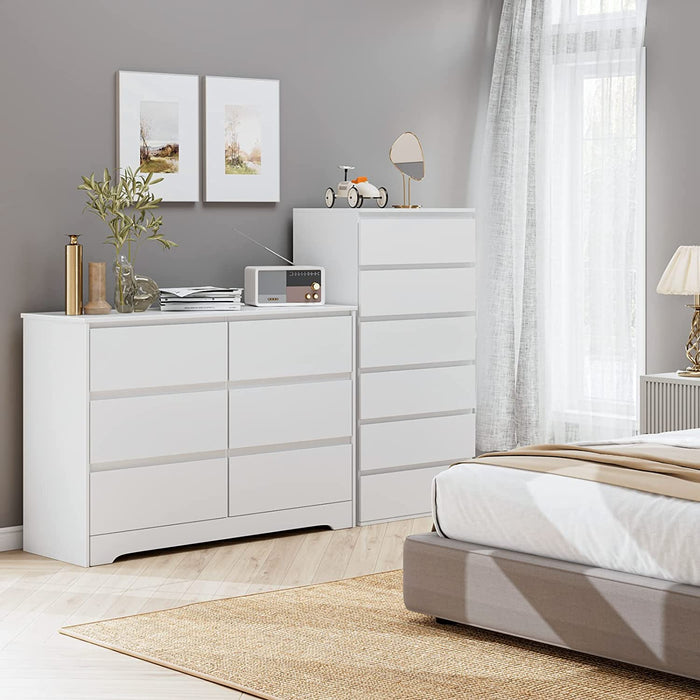 6 Drawer Double Dresser, White, Modern