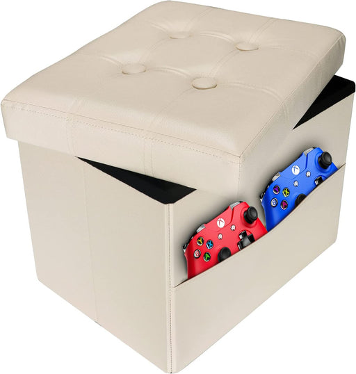 Folding Ottoman with Side Pocket and Storage