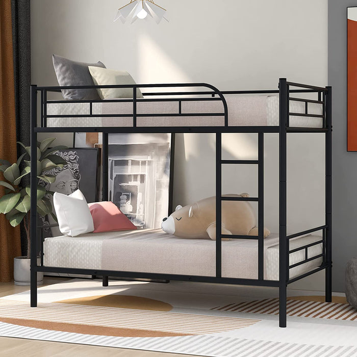 Twin over Twin Metal Bunk Bed with Ladder, Black