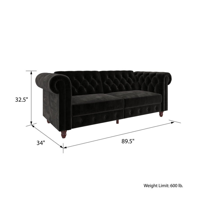 Black Velvet Chesterfield Coil Sofa Futon