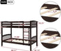 Solid Wood Twin Bunk Bed W/ Guardrail, Espresso