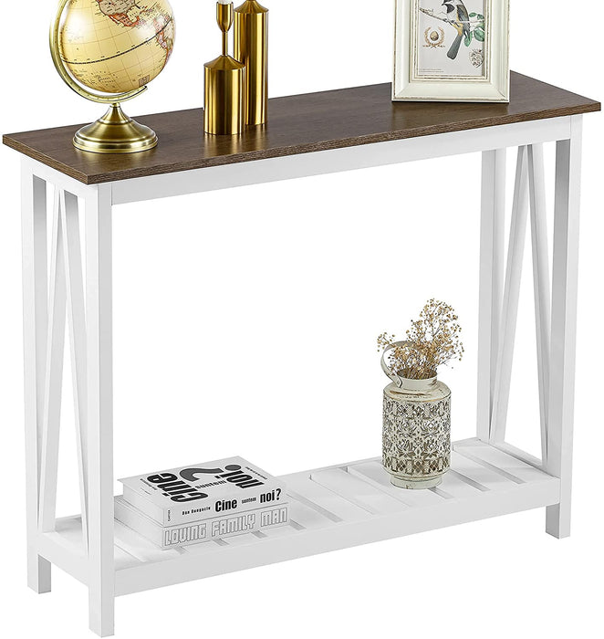 Rustic White Sofa Table for Entryway, Living Room