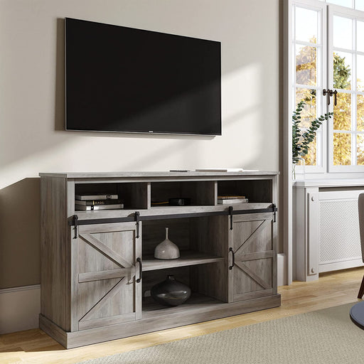 Gray Wash Farmhouse TV Stand with Sliding Door