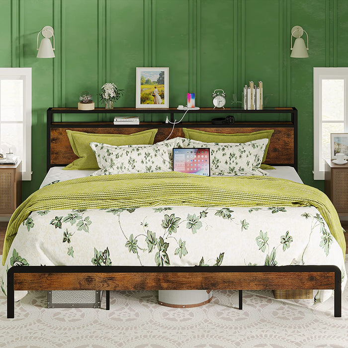 King Platform Bed Frame with Storage Headboard