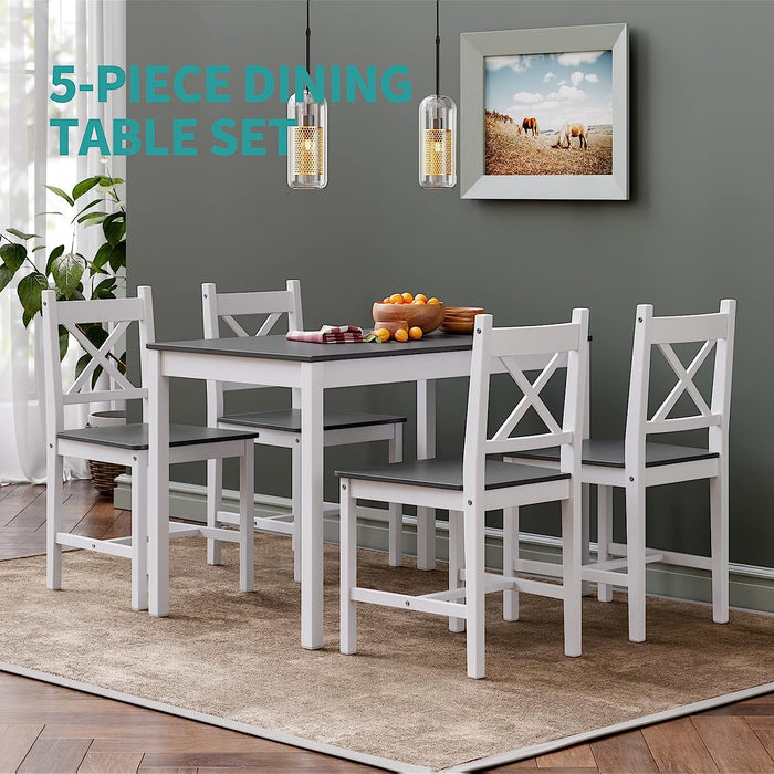 5-Piece Pine Wood Dining Table Set, Grey