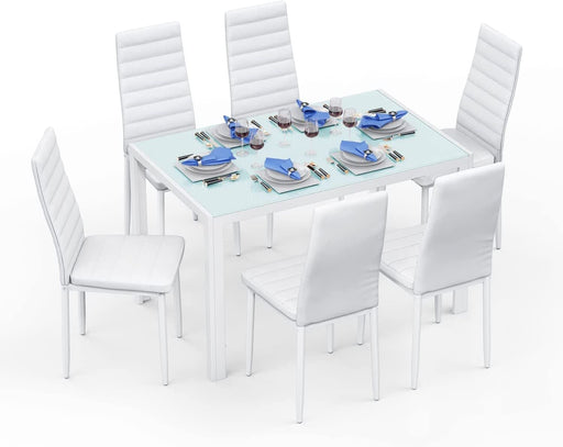 Kitchen Dining Table Set for 6 with Tempered Glass