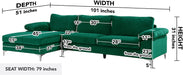 Large Green Velvet L-Shape Sectional Sofa