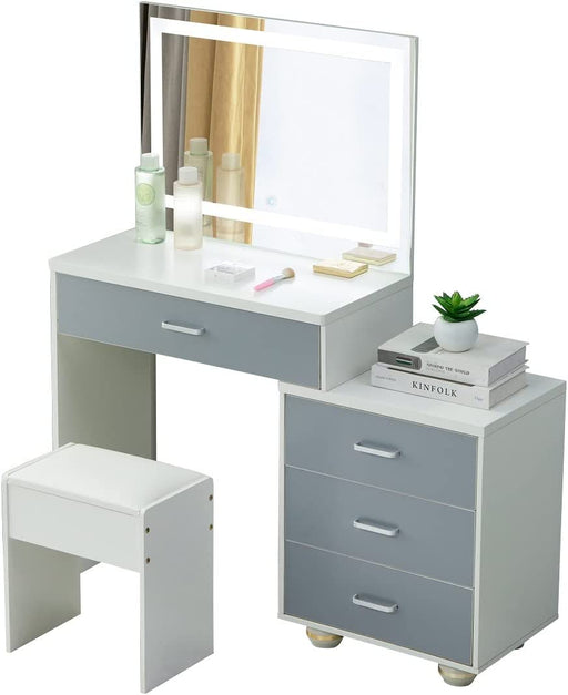 White/Blue Makeup Vanity Desk with Drawers