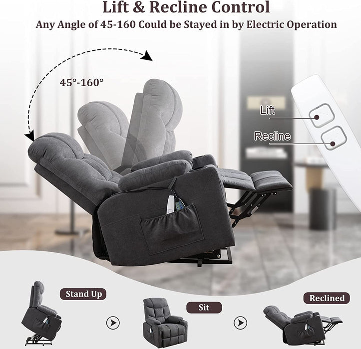 Power Lift Recliner Chair with Massage and Heat, Gray, Electric