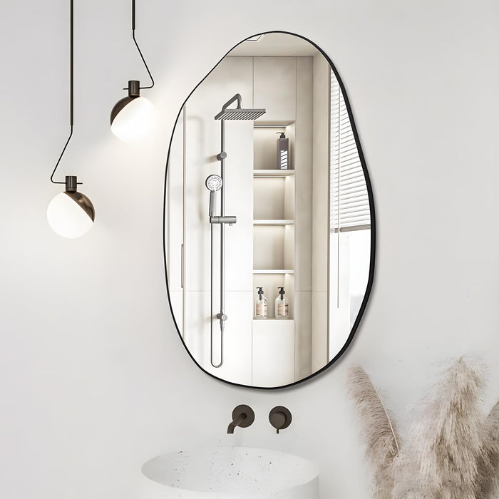 Irregular Wall Mirror, Asymmetrical Mirror, Large Vanity Mirror for Wall Decoration, Modern Wood Framed Mirror for Living Room Bedroom Bathroom Entryway Mirror, 33.5"×20.5"