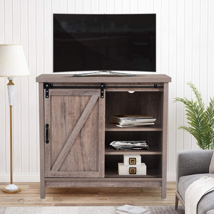 Oak TV Stand with Sliding Barn Doors