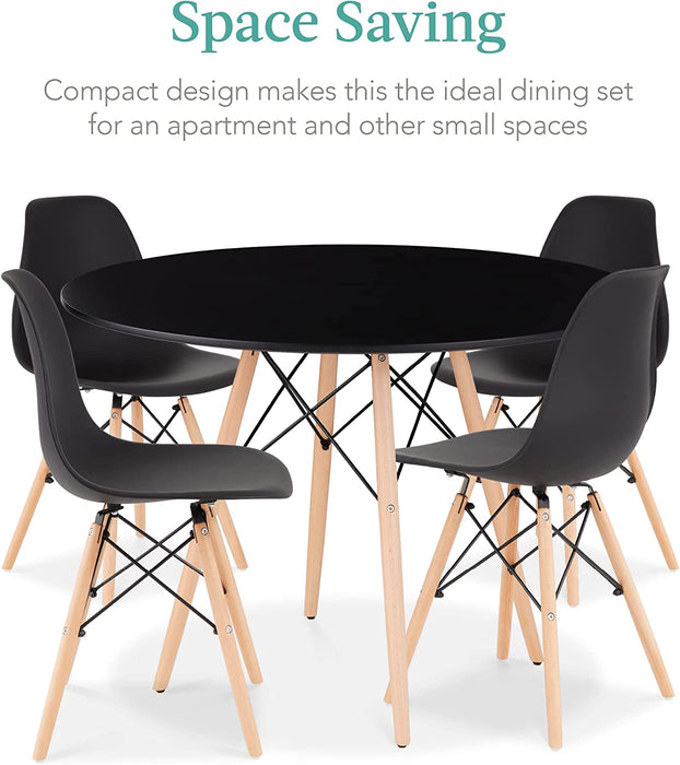 5-Piece Compact Mid-Century Modern Table & Chair Set with Plastic Seats