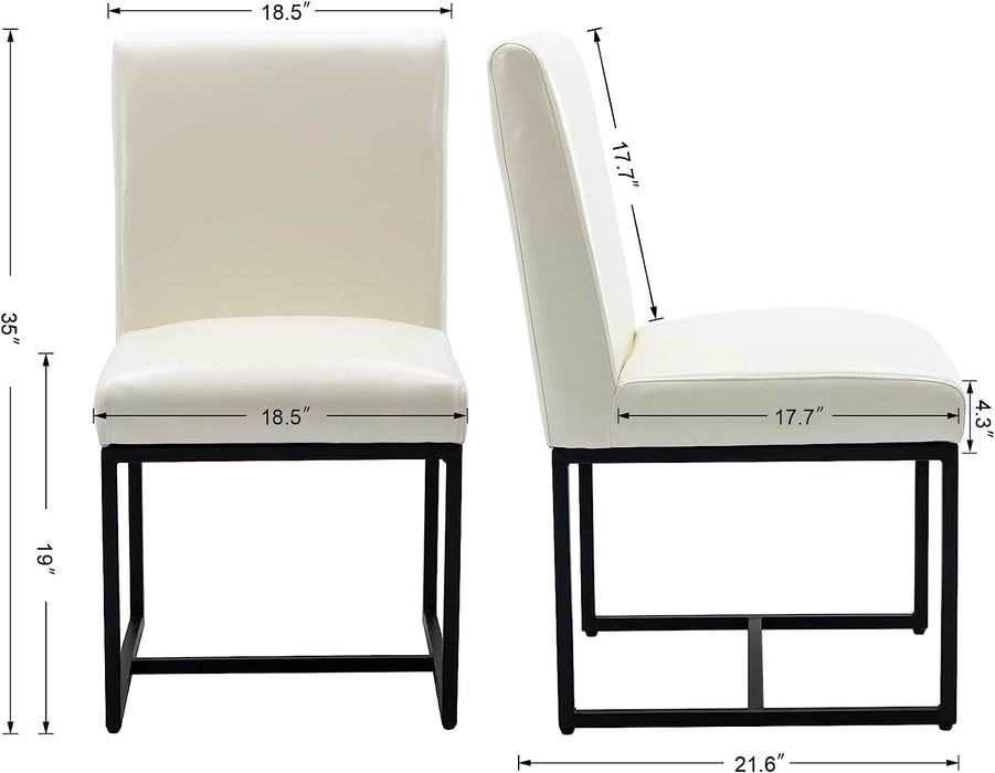 Set of 2 Leather Dining Chairs, Cream