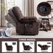 Massage Recliner Chair with Heat and Overstuffed Fabric (Brown)