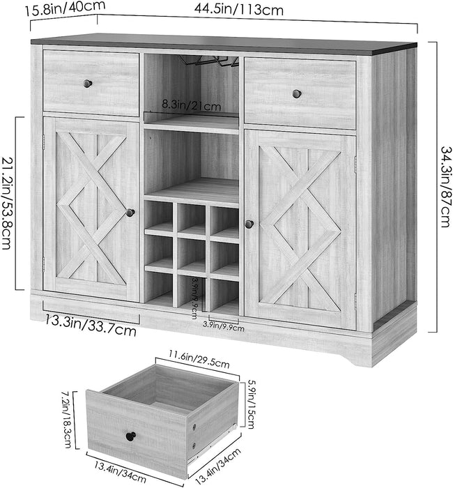 Buffet Sideboard Bar Cabinet with Storage, Farmhouse Style